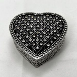 Silver Heart Shaped Trinket Box With Clear Crystals, Quality